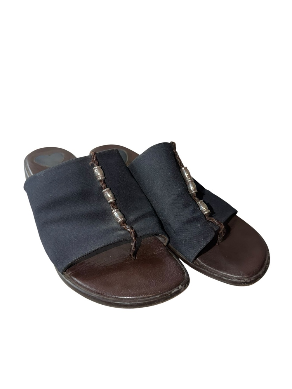 Brighton Black and Brown Slip-On Sandal with Bead Details